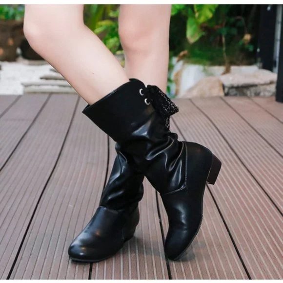 New Women's low-heel round-toe lace-back thermal boots Size 8 - Picture 2 of 6